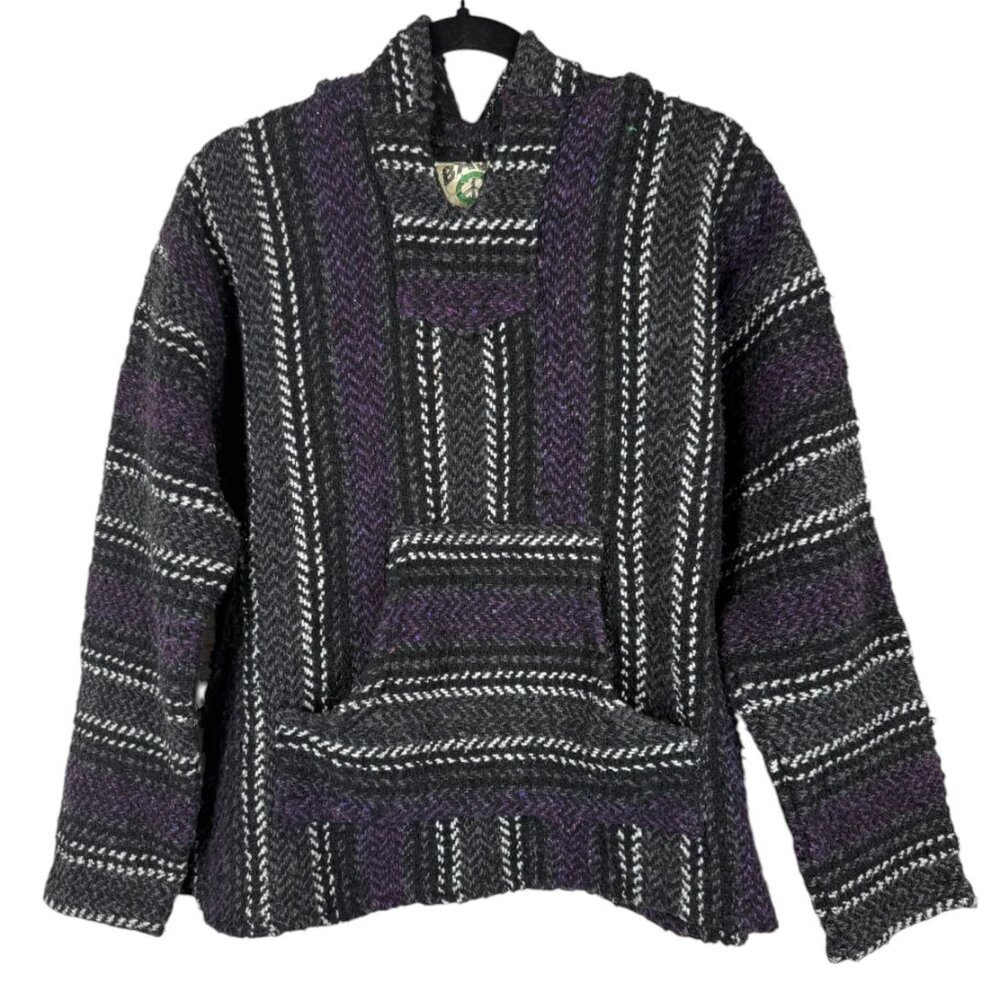 Baja Joe Black/Purple Original Mexican Mexicali Hoodie Sweater w/Front Pouch - L